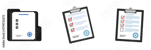 Checklist with checkmarks in folder and on clipboard task management, todo list, and project planning concept vector illustration for business on transparent background