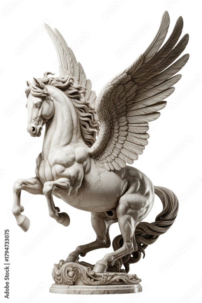 Fototapeta premium White Marble Pegasus with Wings in Dynamic Rearing