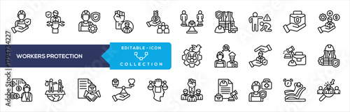 Workers Protection Banner Icon Collection