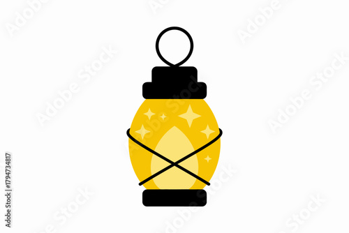 Glowing vintage lantern casting warm light with sparkling stars, perfect for festive occasions.