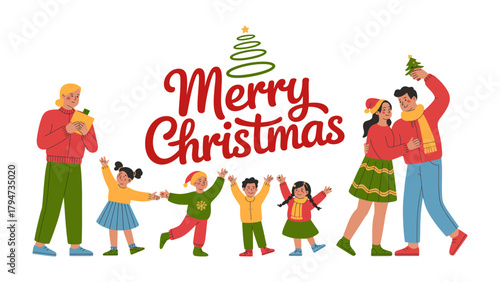 Family Celebration: A joyous family revels in the festive spirit of Christmas, embracing the holiday's joy. conveying warmth and togetherness.