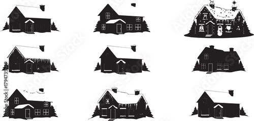 Christmas winter houses silhouettes Vector