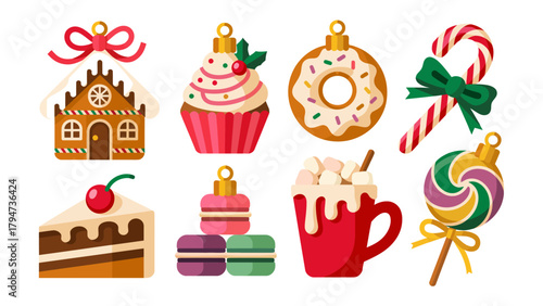 Foto Sweet Holiday Delights: A cheerful assortment of festive sweets and treats adorns the scene