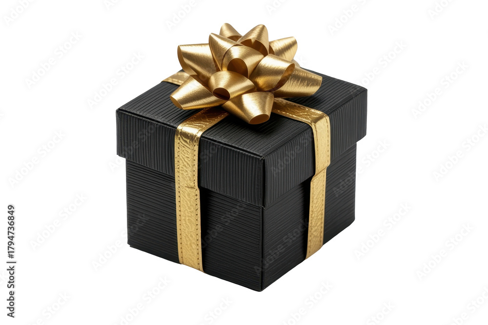 Fototapeta premium Elegant black gift box with gold ribbon