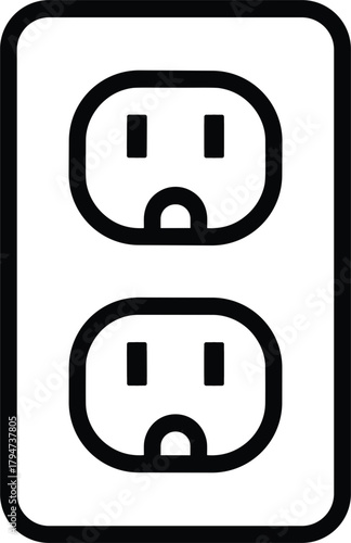 Black Outline Icon of a Double Electrical Outlet socket power