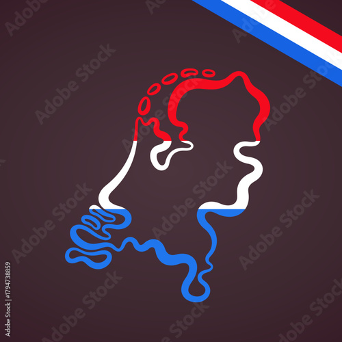 Outline map of Netherlands marked in flag colors