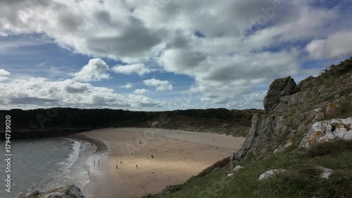 Timelapse of Barafundle Bay Beach on the Pembrokeshire coast, Wales.