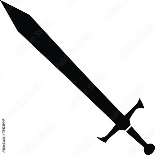 Black Silhouette of a Sword on White Background weapon blade