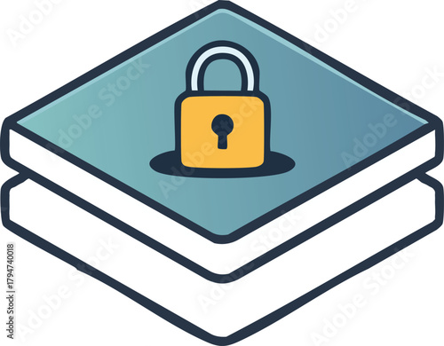 Secure data storage illustration with padlock on stacked layers