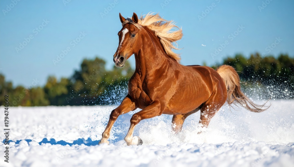 Obraz premium Running Horse in Snow Wild Animal with Winter, and Freedom Concept.