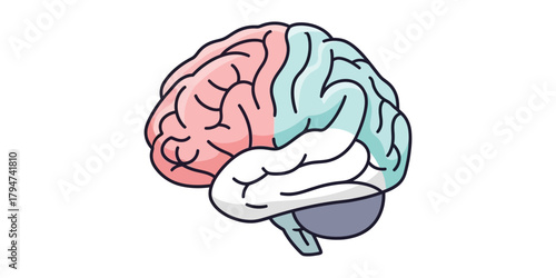 Minimalist line art icon of a human brain with distinct color-coded lobes, symbolizing intelligence and mental health concepts