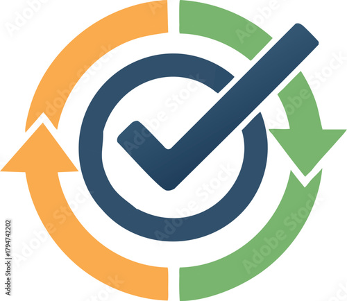 Cyclical Checkmark Icon Approval, Validation, and Process Completion Symbol