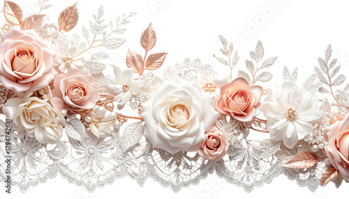Wallpaper Mural A delicate floral border design with roses, lace, pearls and blush tones Torontodigital.ca
