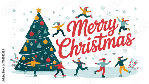 Holiday Festivities: Festive figures revel in holiday cheer, their exuberance amplified by the radiant glow of the decorations. The scene captures the spirit of the season. 