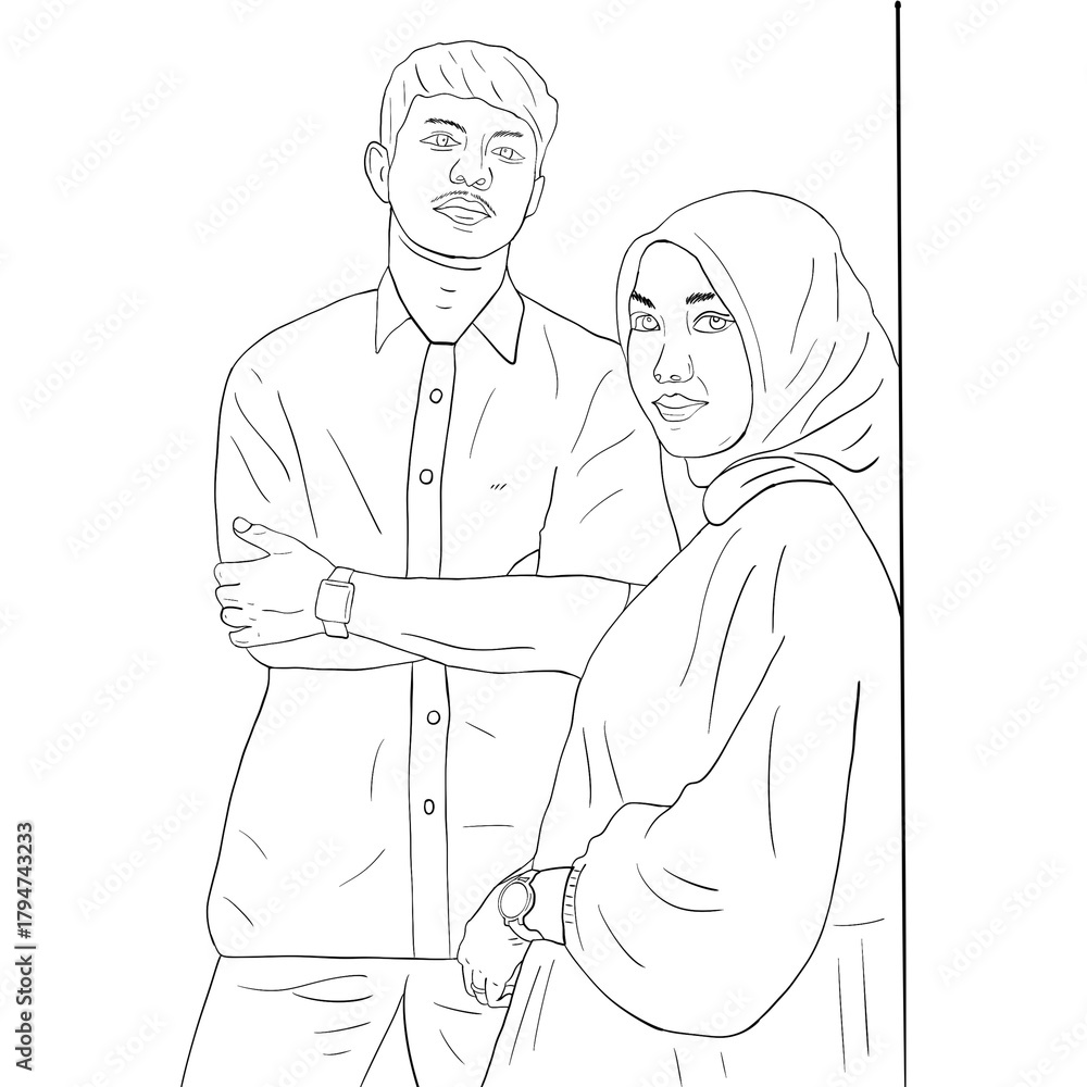Obraz premium Illustration of muslim couple outline