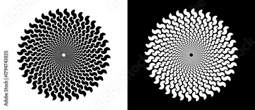 Abstract background with semicircles. Art design circle as logo or icon. A black figure on a white background and an equally white figure on the black side.