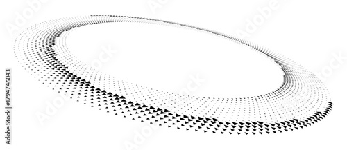 Abstract dotted vector background. Halftone effect. Circle with triangles as logo or icon. Spiral with perspective.