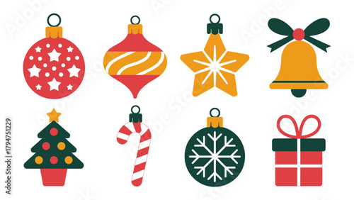Festive Ornaments Array: A collection of vibrant and cheerful Christmas ornaments, featuring classic shapes and designs, ready to bring festive spirit to the holiday season.