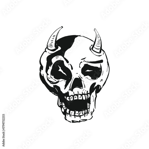 Spooky Vector Sticker of crazy skull