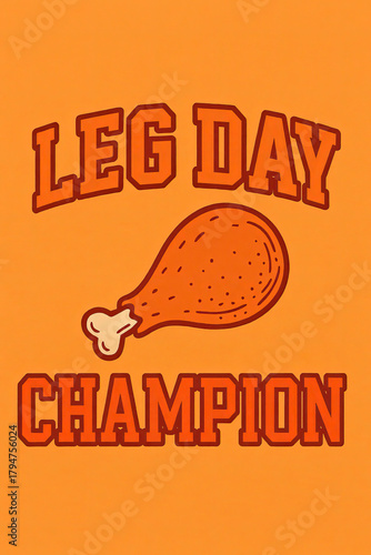 LEG DAY CHAMPION with a humorous chicken drumstick. Perfect for gym-goers, fitness enthusiasts, and weightlifters who conquer lower body workouts. Celebrate strength, humor, and gains with t