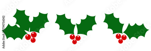 Holly Berry Icons Set, Christmas Logo With Holly Berries