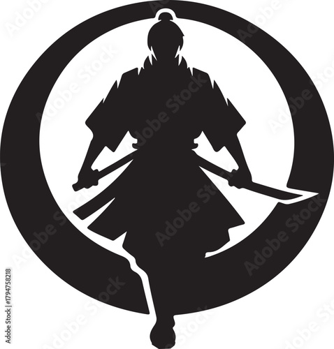 A Japanese warrior silhouette in a circular frame, capturing the essence of traditional Japanese martial arts.