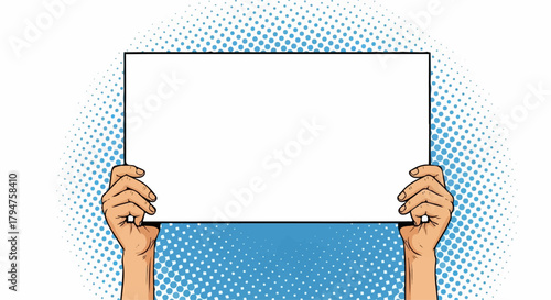 Pop Art Hands Holding Blank Sign with Copy Space and Transparent Background