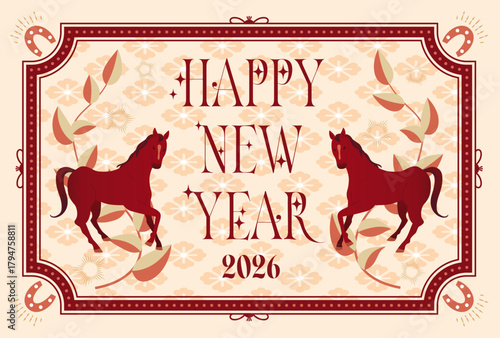 2026 Year of the Horse New Year's Cards with a Classic Atmosphere: Horse Illustration New Year's Postcard Materials