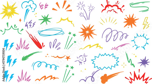 Doodle Sparkle and Bang Elements | Hand Drawn Style Burst Shapes for Comic Book, Graphic Design, and Kids Party Decor