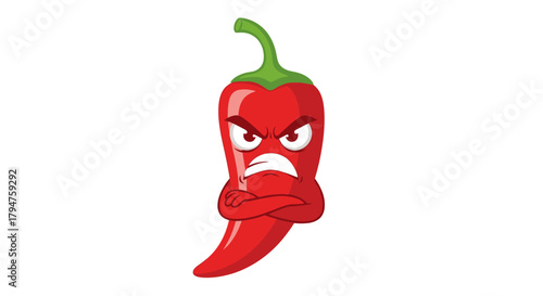Cartoon Red Chili Pepper Character Expressing Anger with Arms Crossed Tightly