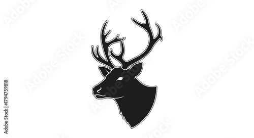 A stark silhouette of a noble deer head with majestic antlers against a clean backdrop