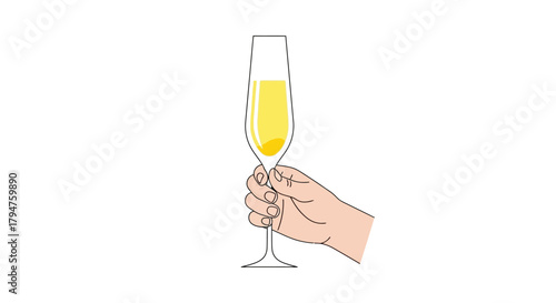 Elegant hand holding champagne flute filled with effervescent golden liquid design