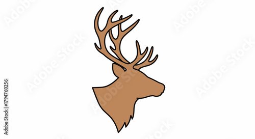 Minimalist deer head illustration with majestic antlers against a clean white background ideal for