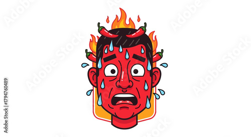 Cartoon illustration depicting intense heat, symbolized by flames and chili peppers affecting a