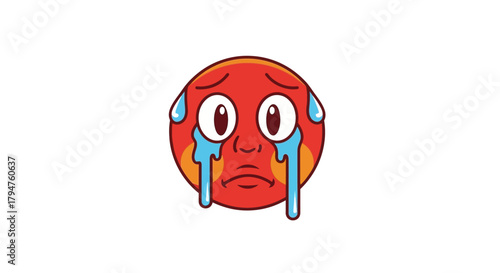 Emotional turmoil expressed through a vivid red crying emoji face expression feeling overwhelmed