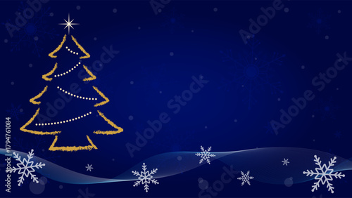 Blue Background Decorated With Sparkling Snowflakes And Christmas Tree Ornaments