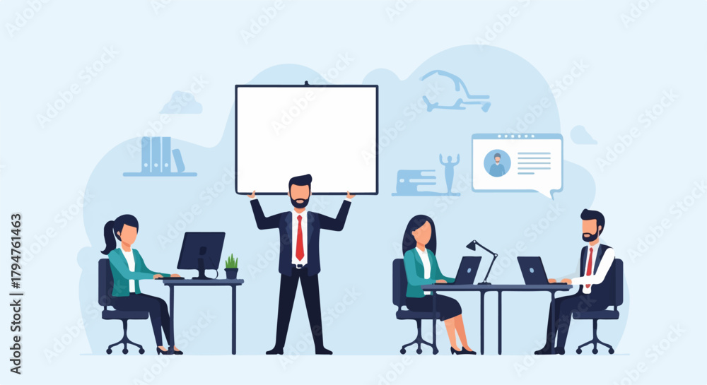 Fototapeta premium Business Team Presentation and Office Workspace Collaboration, Transparent Background.