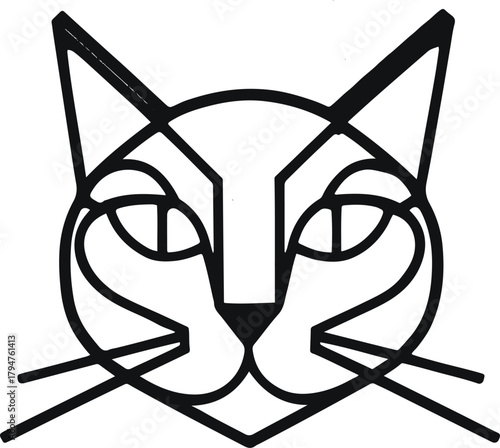 Abstract cat face made from geometric line segments, balancing symmetry and simplicity 3