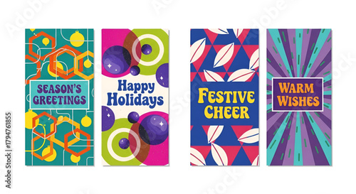 Retro christmas holiday greeting cards festive season wishes design