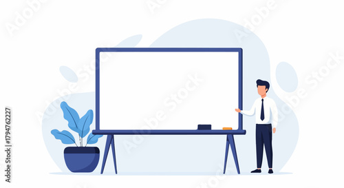 Presentation Illustration with Blank Whiteboard and Presenter
