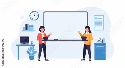 Classroom Teaching Illustration with Whiteboard