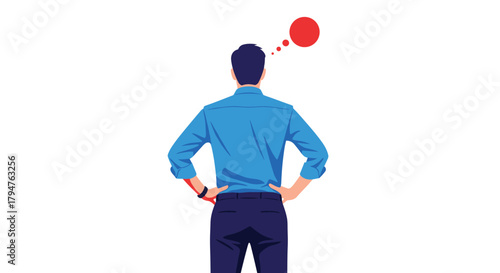 Man thinking with a red thought bubble above his head