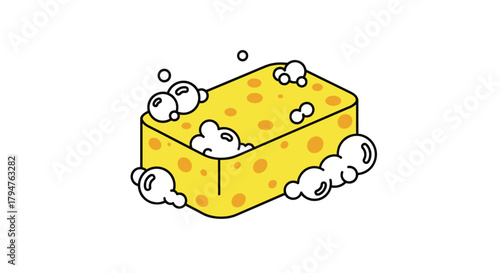 Yellow Sponge With Bubbles For Cleaning