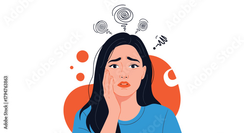 Young Woman Feeling Anxious And Stressed With Confused Thoughts