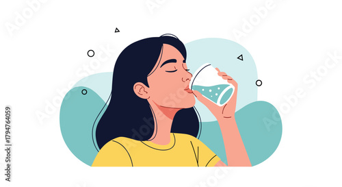 Woman enjoying a refreshing glass of water in a healthy lifestyle concept