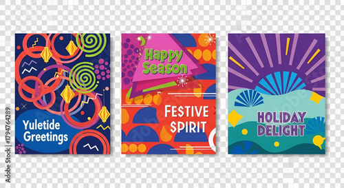 Festive season holiday greetings card design template vector graphic