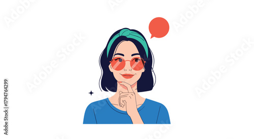 Young Woman Wearing Sunglasses And Headband Thinking