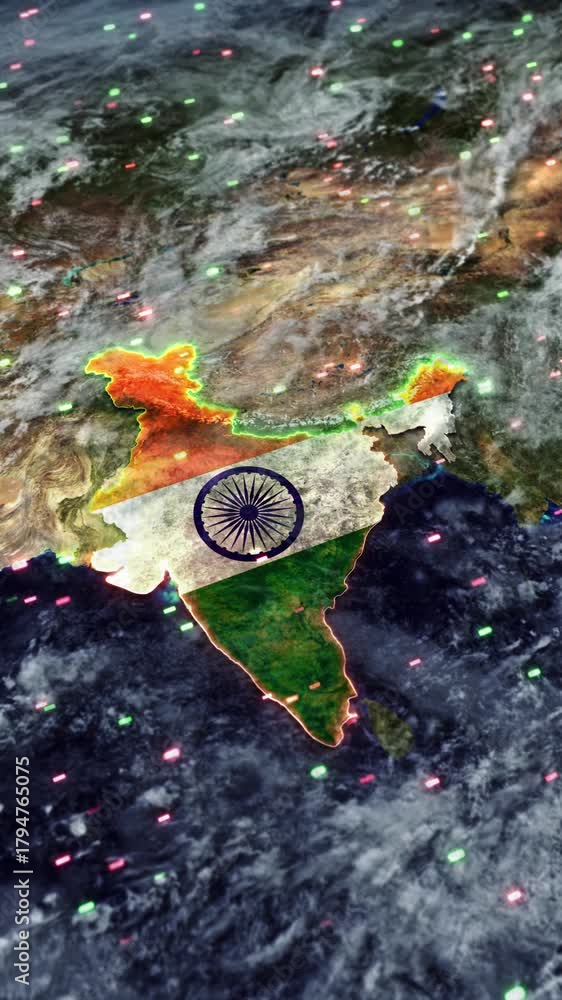 The Flag of India on World Map, india map flag. spinning world ...