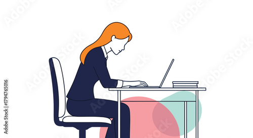 Young woman working diligently at her desk