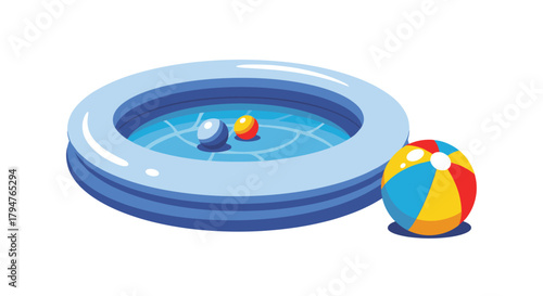 Inflatable Kiddie Pool With Balls and Beach Ball
